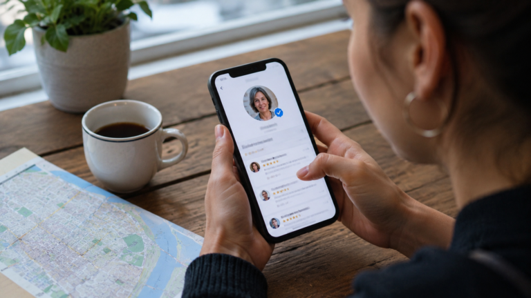 Traveller checking host references and verification before a Couchsurfing stay