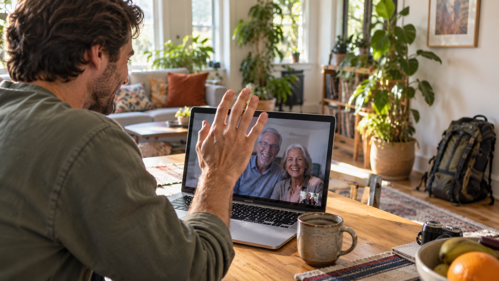 Traveller video calling a homeowner before accepting a house sit
